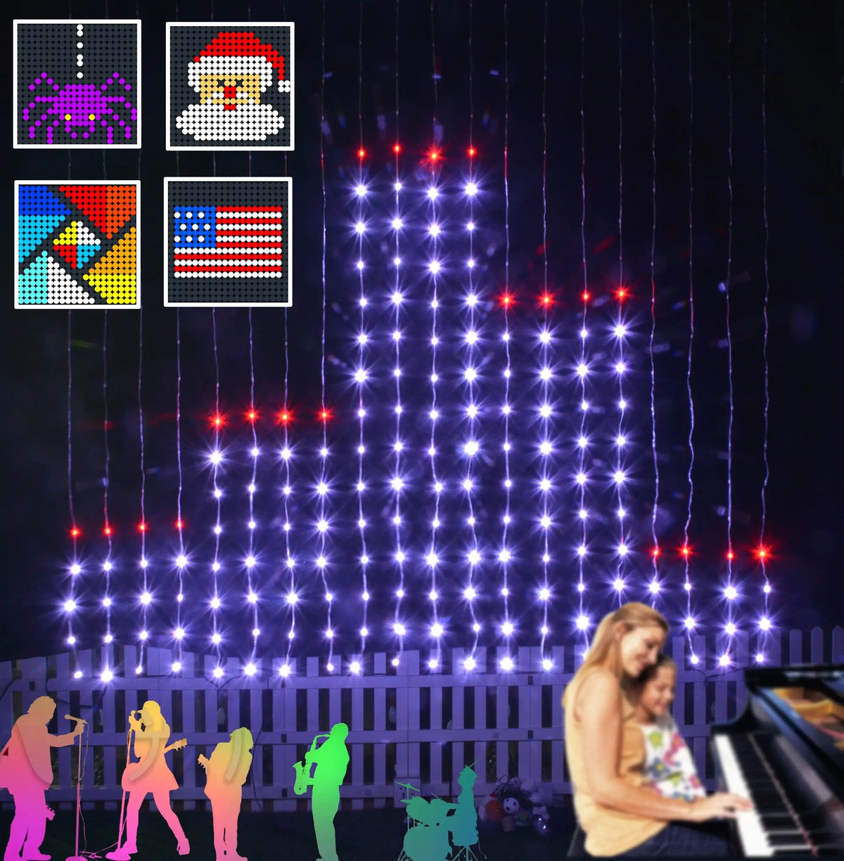 RGB LED Curtain String Lights Bluetooth Programmable