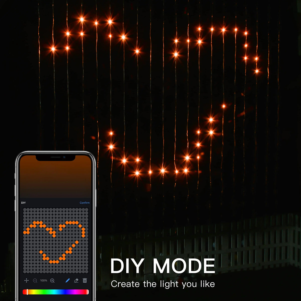 RGB LED Curtain String Lights Bluetooth Programmable